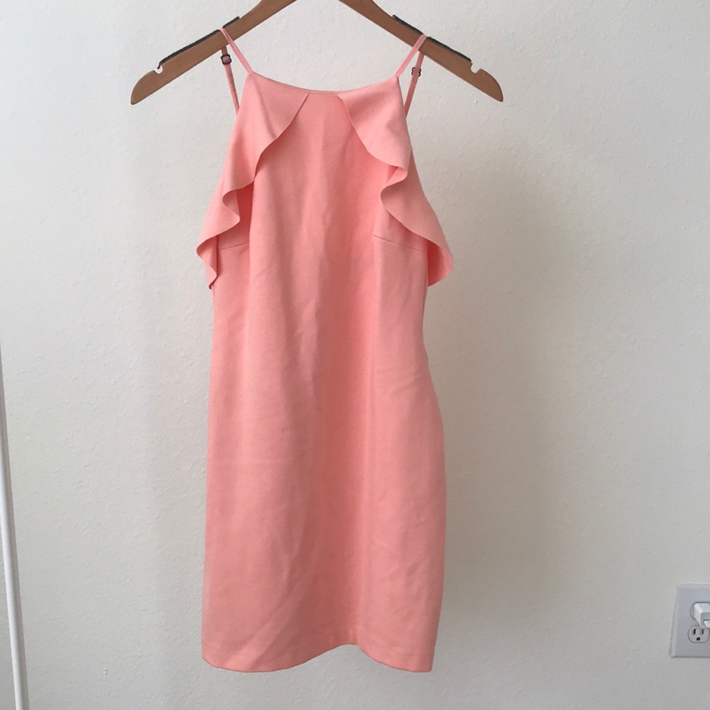 Zara, Tight Peach Dress with Ruffle at the top,